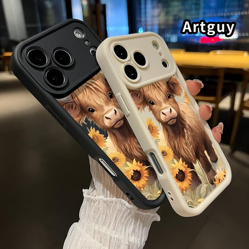 Soft Case for Iphone 17 Pro Max 16 plus 15 14 13 12 11 Air E Shockproof Drop Protection Rugged Durable Barn - Cow - Sunflowers Silicone Cover