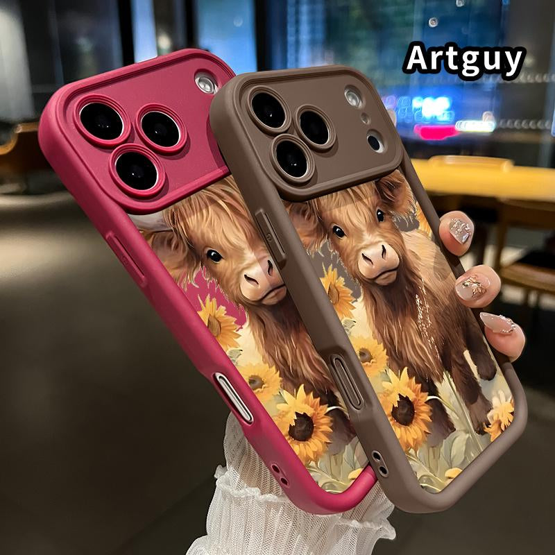Soft Case for Iphone 17 Pro Max 16 plus 15 14 13 12 11 Air E Shockproof Drop Protection Rugged Durable Barn - Cow - Sunflowers Silicone Cover