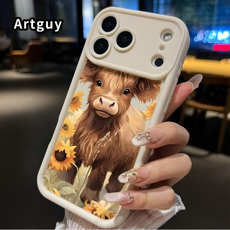 Soft Case for Iphone 17 Pro Max 16 plus 15 14 13 12 11 Air E Shockproof Drop Protection Rugged Durable Barn - Cow - Sunflowers Silicone Cover