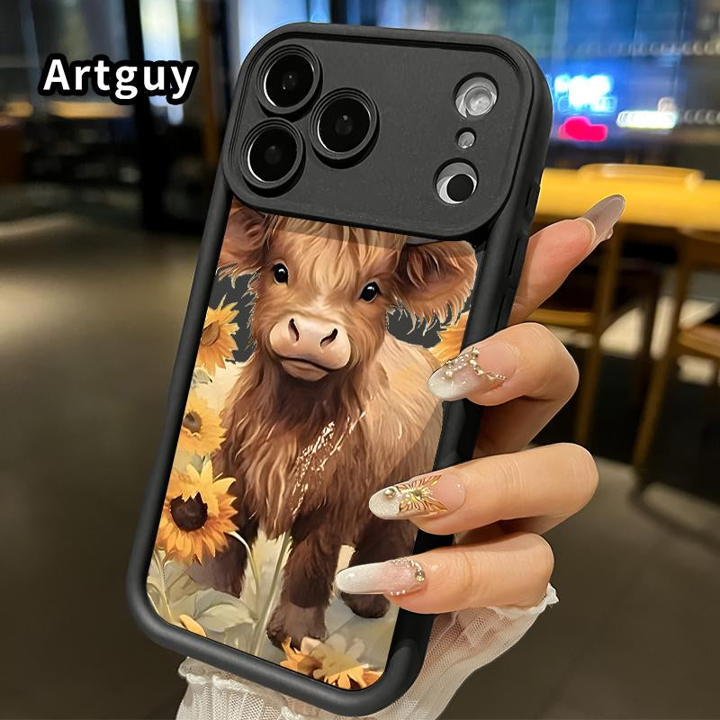 Soft Case for Iphone 17 Pro Max 16 plus 15 14 13 12 11 Air E Shockproof Drop Protection Rugged Durable Barn - Cow - Sunflowers Silicone Cover